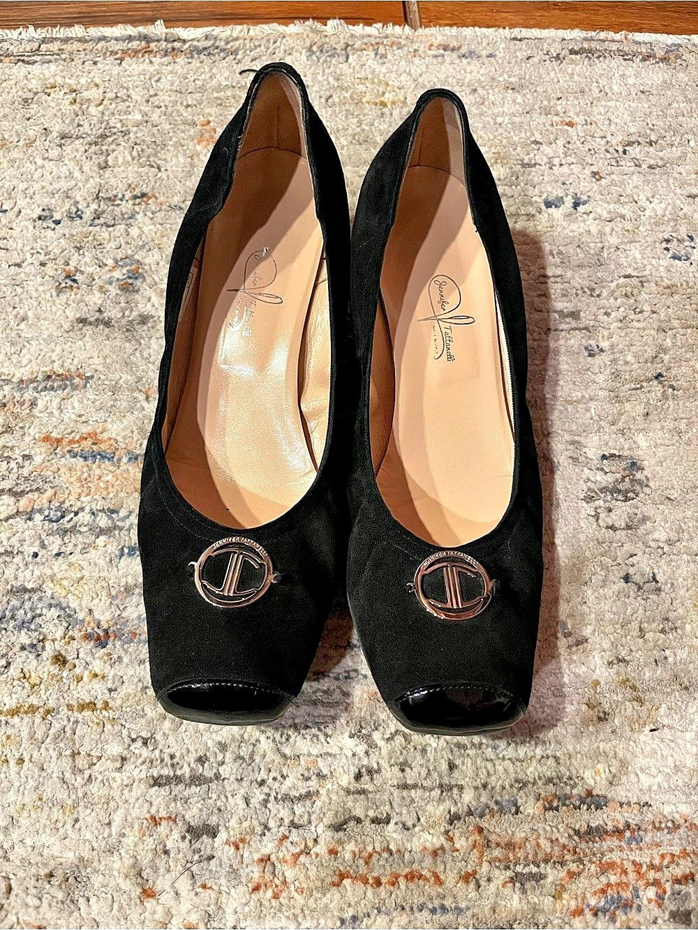 Jennifer tattanelli Black Logo Wedge Pumps